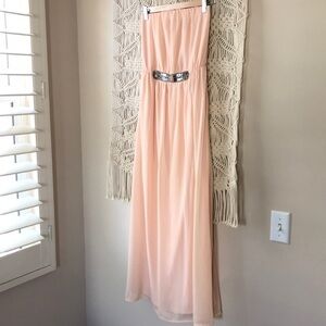 Zara Trafaluc strapless empire waist peach dress with beaded waist detai…